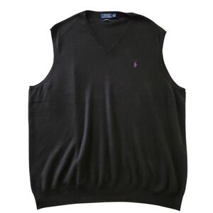 Polo Ralph Lauren Mens 3XL Tall Black V Neck Pima Cotton Sweater Vest Pony Logo
